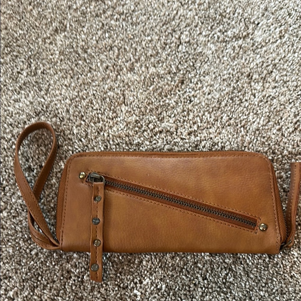 Free People Brown Vegan Leather Wristlet with Zipper